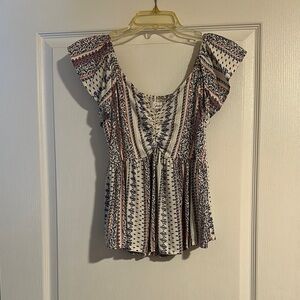 Patterned Flutter Sleeve Top